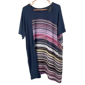 LANE BRYANT Top Size 14/16 Asymmetrical Stripe NWT Plus Curvy Sheer Short Sleeve